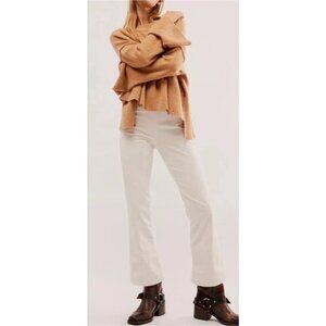 NWT FREE PEOPLE In My Feelings Velvet Crop Slim Flare Pants Cream Size Medium